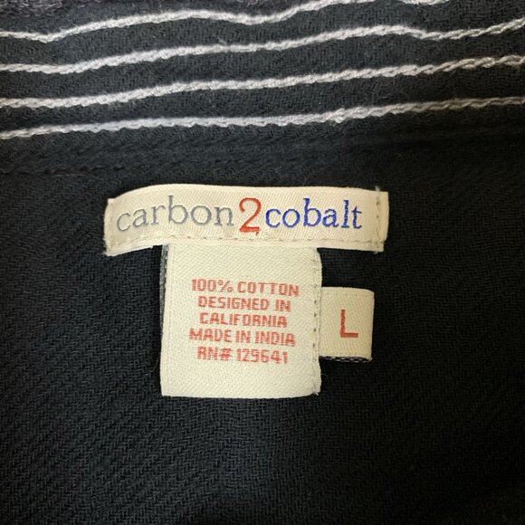 Carbon2Cobalt Navy Blue Textured Cotton Button Down Shirt L Long Sleeve Casual - Picture 3 of 5